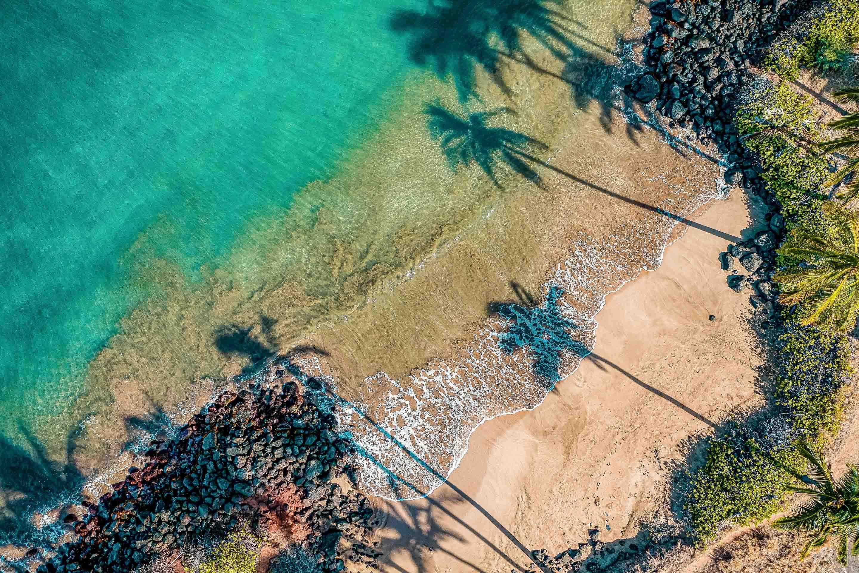Another Day In Paradise - Living Moments Media - 3500-5500, 800-3500, aerial, beach, Best Moments, Best Sellers, Best Wall Artwork, blue, Coast, Cove, green, Hawaii, horizontal, Island, kihei, maui, Maui Hawaii Fine Art Photography, Maui Hawaii Wall Art, ocean, open-edition, over-5500, Palm Trees, palm-tree, rocks, sand, size-16x-24, size-24-x-36, size-40-x-60, spinimages=1, teal, trail, Trees, Water, waves, White, yellow