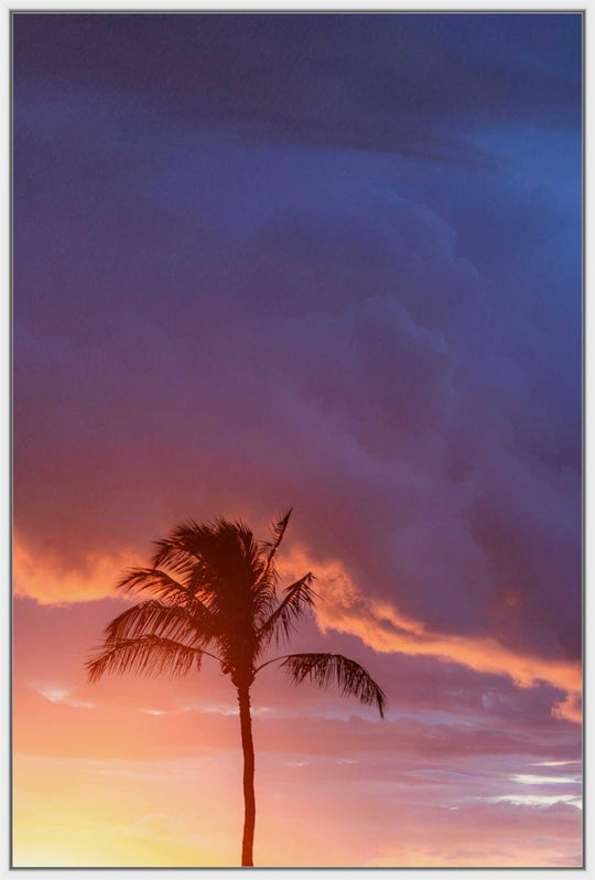 Ephemeral Majesty | Sunset Symphony in Paradise - Living Moments Media - Acrylic, Artwork, Best Moments, Best Sellers, Best Wall Artwork, black, blue, Canvas, clouds, Hawaii, Island, kihei, makena, maui, Maui Hawaii Fine Art Photography, Maui Hawaii Wall Art, Metal, New Moments, open-edition, orange, Palm Trees, palm-tree, Prints, Purple, size-16-x-24, size-24-x-36, size-40-x-60, Sunset, Trees, vertical, Visual Artwork, wailea, White, yellow