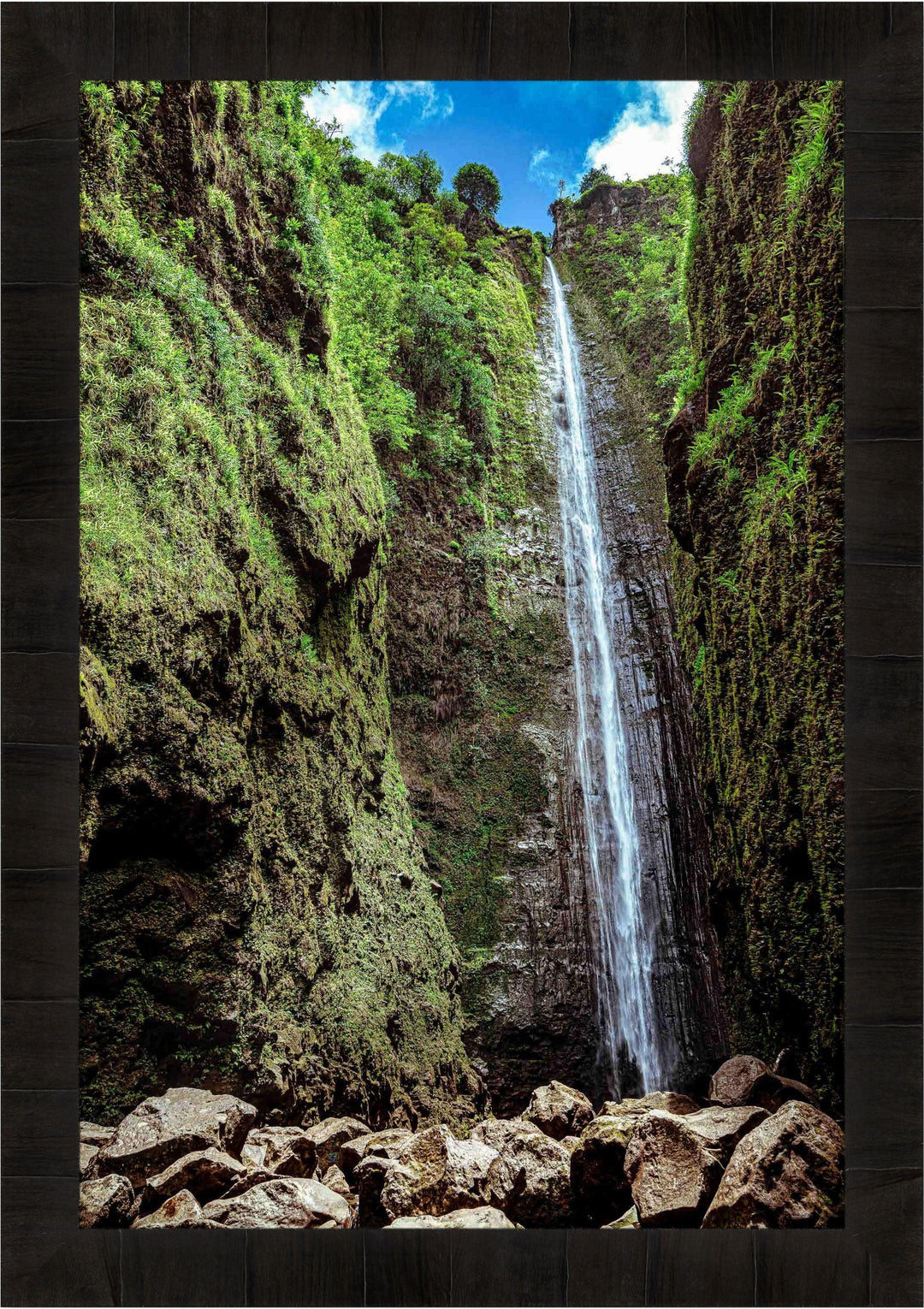 Hawaiian Heights - Living Moments Media - 3500-5500, 800-3500, Best Wall Artwork, forest, hana, Hawaii, Maui Hawaii Fine Art Photography, Maui Hawaii Wall Art, open-edition, over-5500, size-16x-24, size-24-x-36, size-40-x-60, trail, vertical, Water, Waterfalls