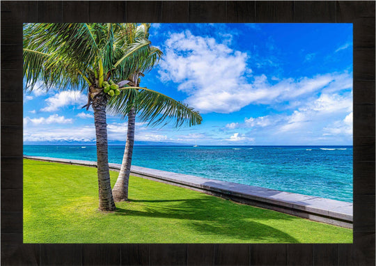 Kahana Palms - Living Moments Media - 3500-5500, 800-3500, beach, Best Wall Artwork, blue, clouds, green, Hawaii, horizontal, Island, Kahana, lahaina, maui, Maui Hawaii Fine Art Photography, Maui Hawaii Wall Art, ocean, open-edition, over-5500, Palm Trees, palm-tree, size-16x-24, size-24-x-36, size-40-x-60, teal, Water, waves