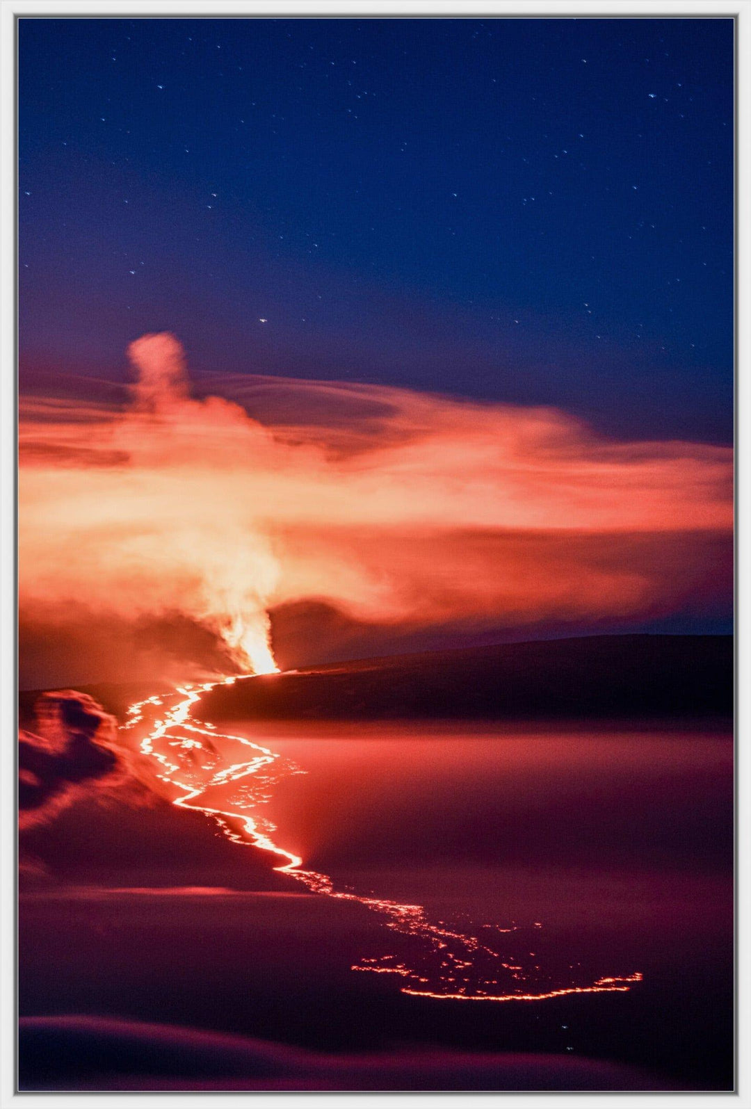 Nocturnal Inferno | Mauna Loa's 2022 Eruption - Living Moments Media - 3500-5500, 800-3500, Acrylic, Artwork, Best Wall Artwork, Big Island, black, blue, Canvas, clouds, Hawaii, Hawaii Island, Island, maui, Maui Hawaii Fine Art Photography, Maui Hawaii Wall Art, Mauna Loa, Metal, Mountains, New Moments, open-edition, orange, over-5500, Prints, Purple, size-16-x-24, size-24-x-36, size-40-x-60, Stars, Sunrise, vertical, Visual Artwork, yellow