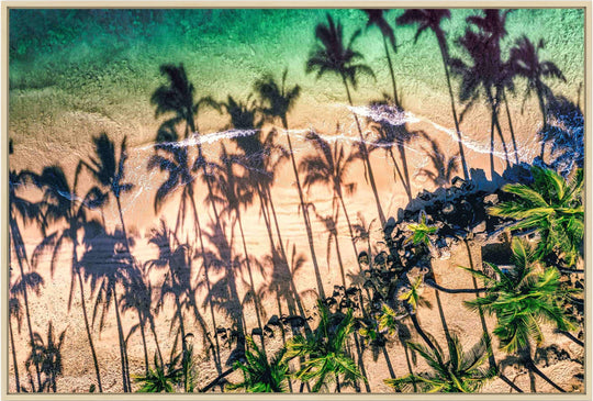 Shady Palms - Living Moments Media - 3500-5500, 800-3500, beach, Best Wall Artwork, Cove, green, Hawaii, horizontal, Island, kihei, maui, Maui Hawaii Fine Art Photography, Maui Hawaii Wall Art, ocean, open-edition, over-5500, Palm Trees, palm-tree, rocks, sand, size-16x-24, size-24-x-36, size-40-x-60, teal, waves