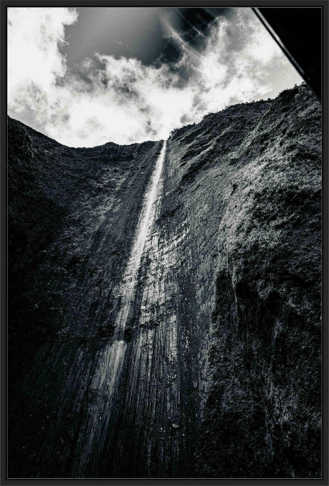 Skyward Spectacular | The Awe of Maui's Tallest Falls - Living Moments Media - Abstract, Acrylic, Artwork, Best Wall Artwork, Black & White, Canvas, Hawaii, Helicopter, Island, maui, Maui Hawaii Fine Art Photography, Maui Hawaii Wall Art, Metal, Moody, Mountains, new arrivals, New Moments, open-edition, Prints, rocks, size-16-x-24, size-24-x-36, size-40-x-60, vertical, Visual Artwork, Water, Waterfalls, White