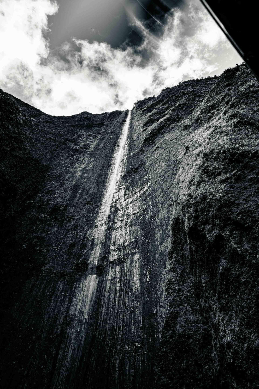 Skyward Spectacular | The Awe of Maui's Tallest Falls - Living Moments Media - Abstract, Acrylic, Artwork, Best Wall Artwork, Black & White, Canvas, Hawaii, Helicopter, Island, maui, Maui Hawaii Fine Art Photography, Maui Hawaii Wall Art, Metal, Moody, Mountains, new arrivals, New Moments, open-edition, Prints, rocks, size-16-x-24, size-24-x-36, size-40-x-60, vertical, Visual Artwork, Water, Waterfalls, White